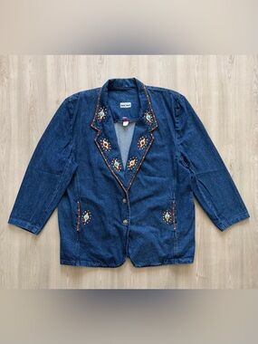 Vintage David David Denim Western Denim Jacket Blazer w/ Leather Trim Sz 2XL USA